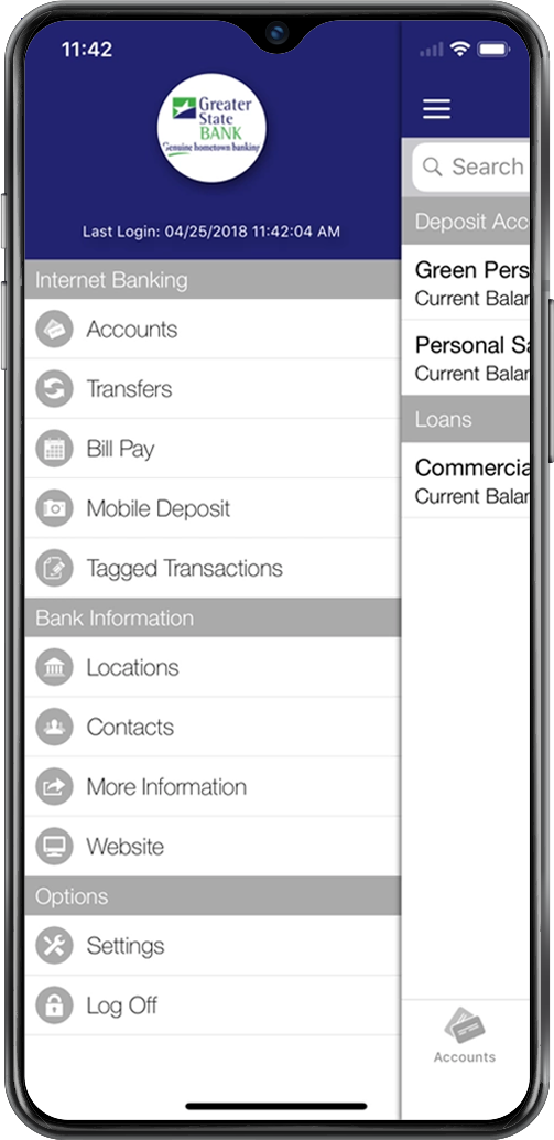 Greater State Bank mobile banking: accounts, transfers, bill pay, mobile deposit, transactions, and more.