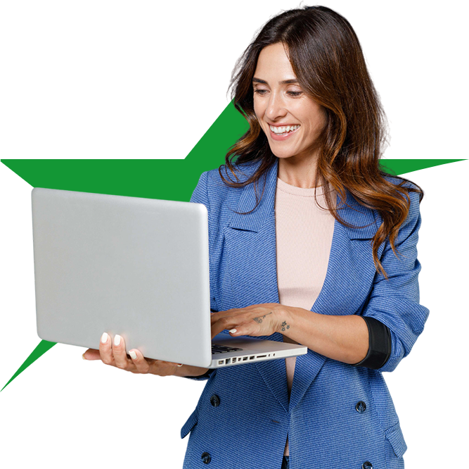 Happy woman using laptop for online banking: Greater State Bank