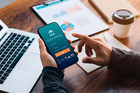person using mobile app banking.