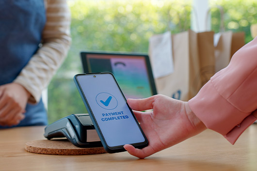 person using online banking app for a payment.