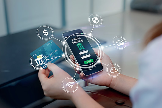 mobile banking, person doing transaction from celphone. 